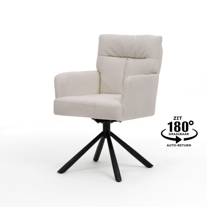 Fresco armstoel - Stof Teddy Natural - draaivoet zwart - Afbeelding 2